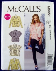6651 MCCALLS LOOSE PULLOVER COLLAR TOPS, FLOUNCE DRAPE PATTERN 8-16
